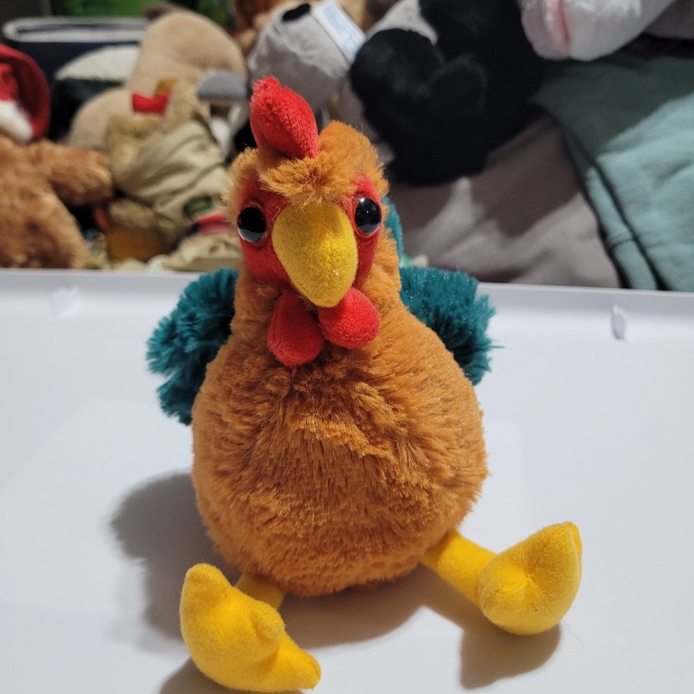 Orange and Teal Plush Chicken Hen Stuffed Animal Farm Bird Toy